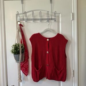 Chunky Knit Red Button Vest
